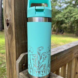 Engraved Floral YETI 18oz Water Bottle with Flip Straw Top